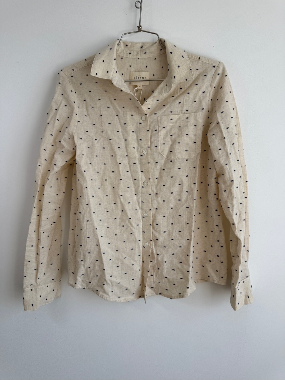 NWT Sezane Tomboy Shirt Long Sleeve Button Down Women’s 32 Cream Organic Cotton